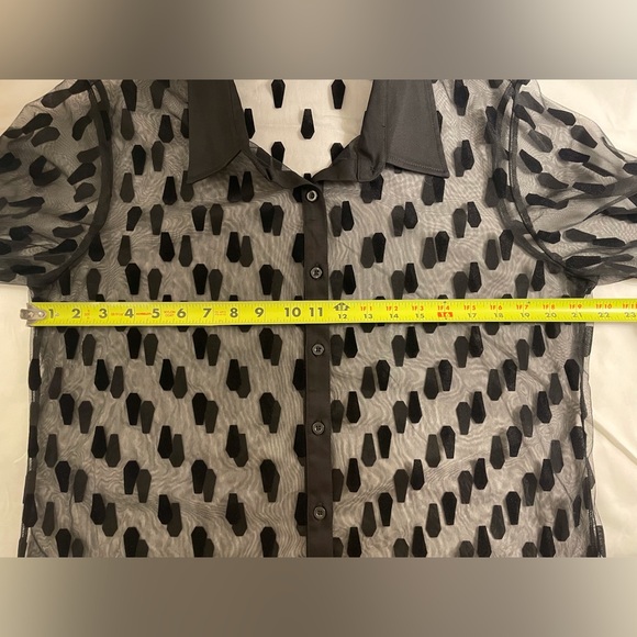 Hot Topic Black Flocked Coffin Sheer Long Sleeve Button Up Size Large - Picture 11 of 14